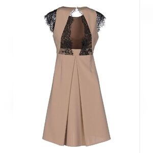 KAOS tan/ black open back midi dress with lace in size M